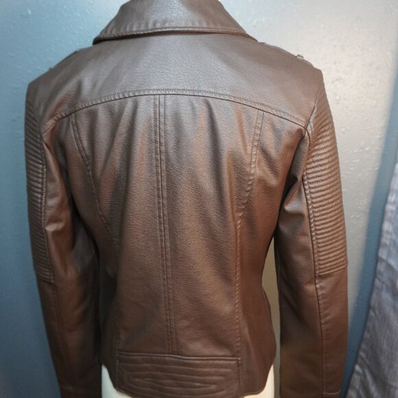 Celebrity Pink Juniors Womens Brown Faux Leather Moto Jacket Size Small - Picture 6 of 8